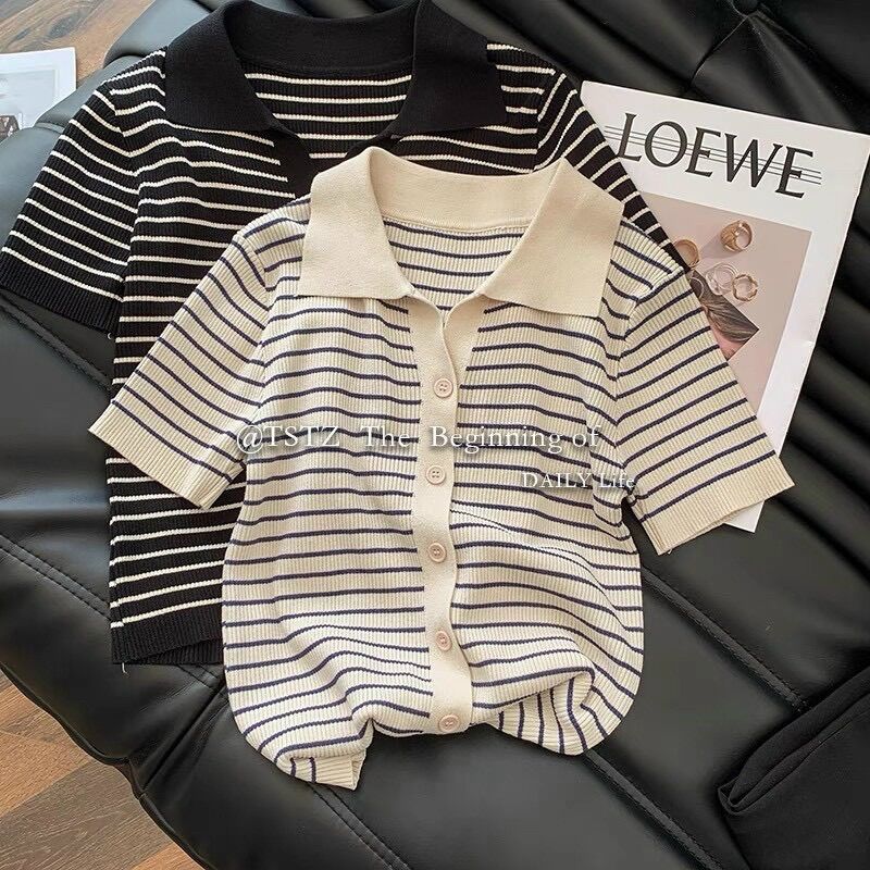 Áo croptop cổ bẻ gài nút