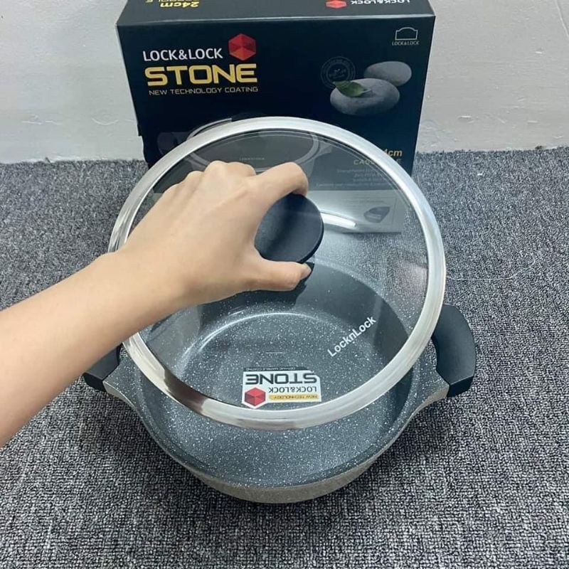 Nồi đá stone 7 lớp cao cấp 24cm thành thấp locknlock lca6242d