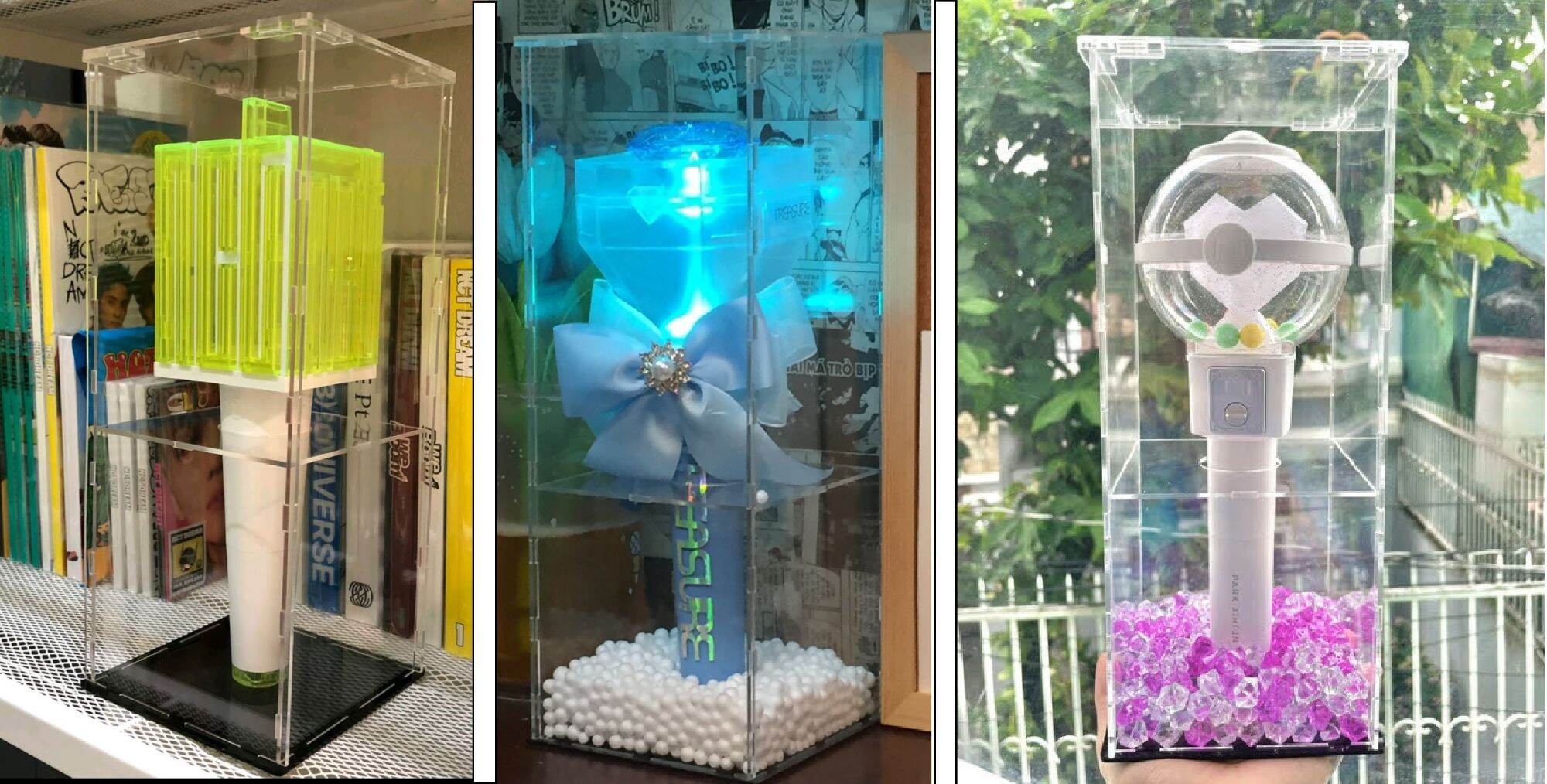 Hộp mica trưng bày Lightstick - BlackPink ver 1/2, Treasure, EXO, NCT, Park Jihoon, Super Junior, Moabong TXT, BTS....có cho tất cả Lightstick trên thị trường