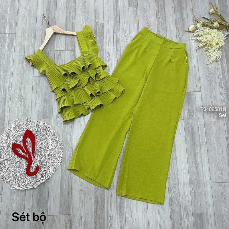Set áo bèo tầng quần ống rộng bigsize