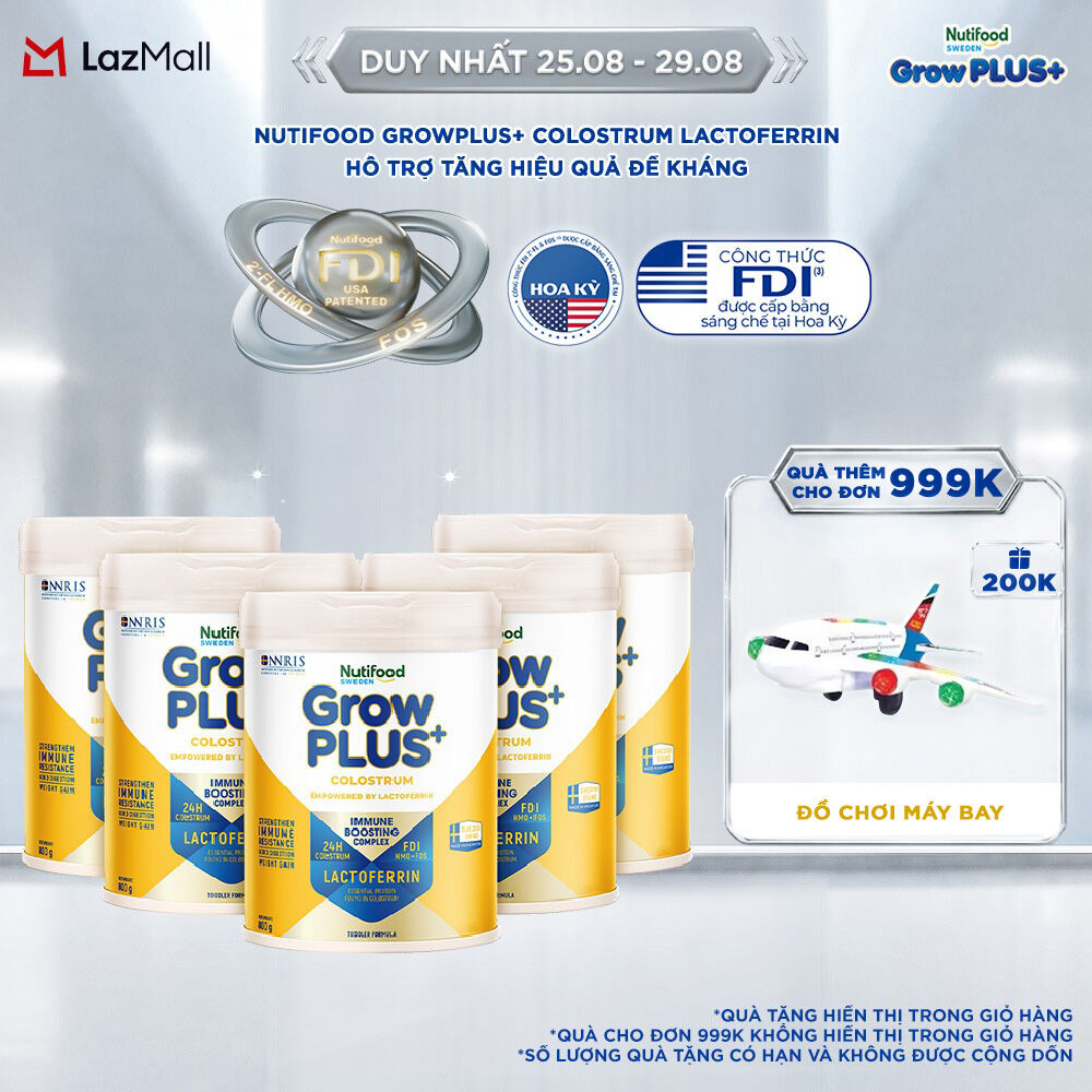 Combo 5 Sữa bột Nutifood Sweden GrowPLUS+ Colostrum Lactoferrin - 800g