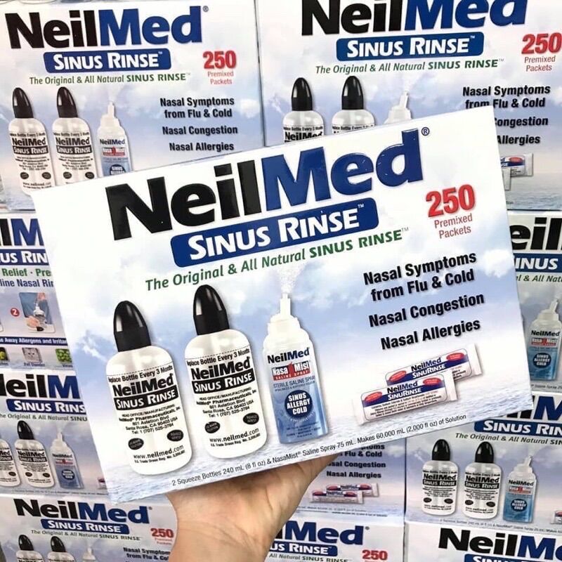 Bộ sản phẩm nước muối rửa mũi Neilmed Sinus Rinse 250 gói