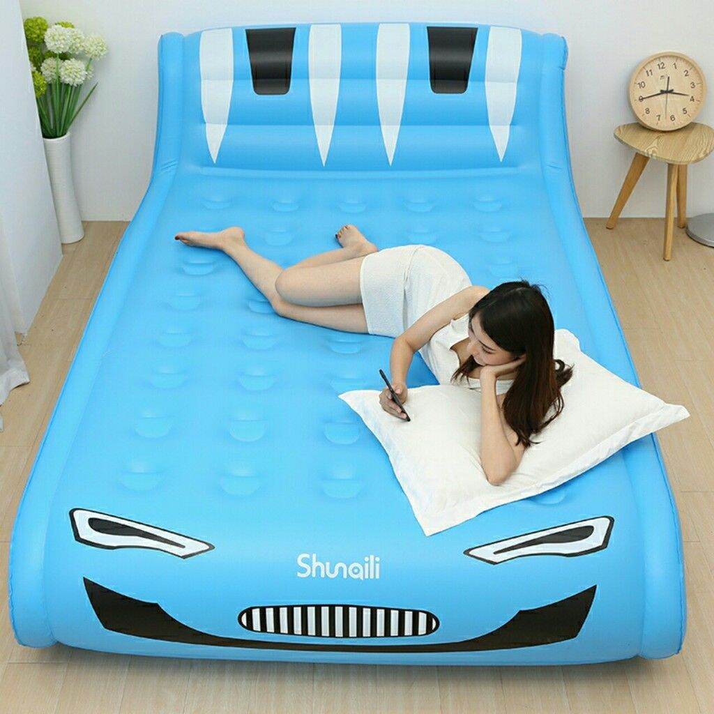 Giường hơi màu xanh 1m645cm tặng bơm điện, miếng dán