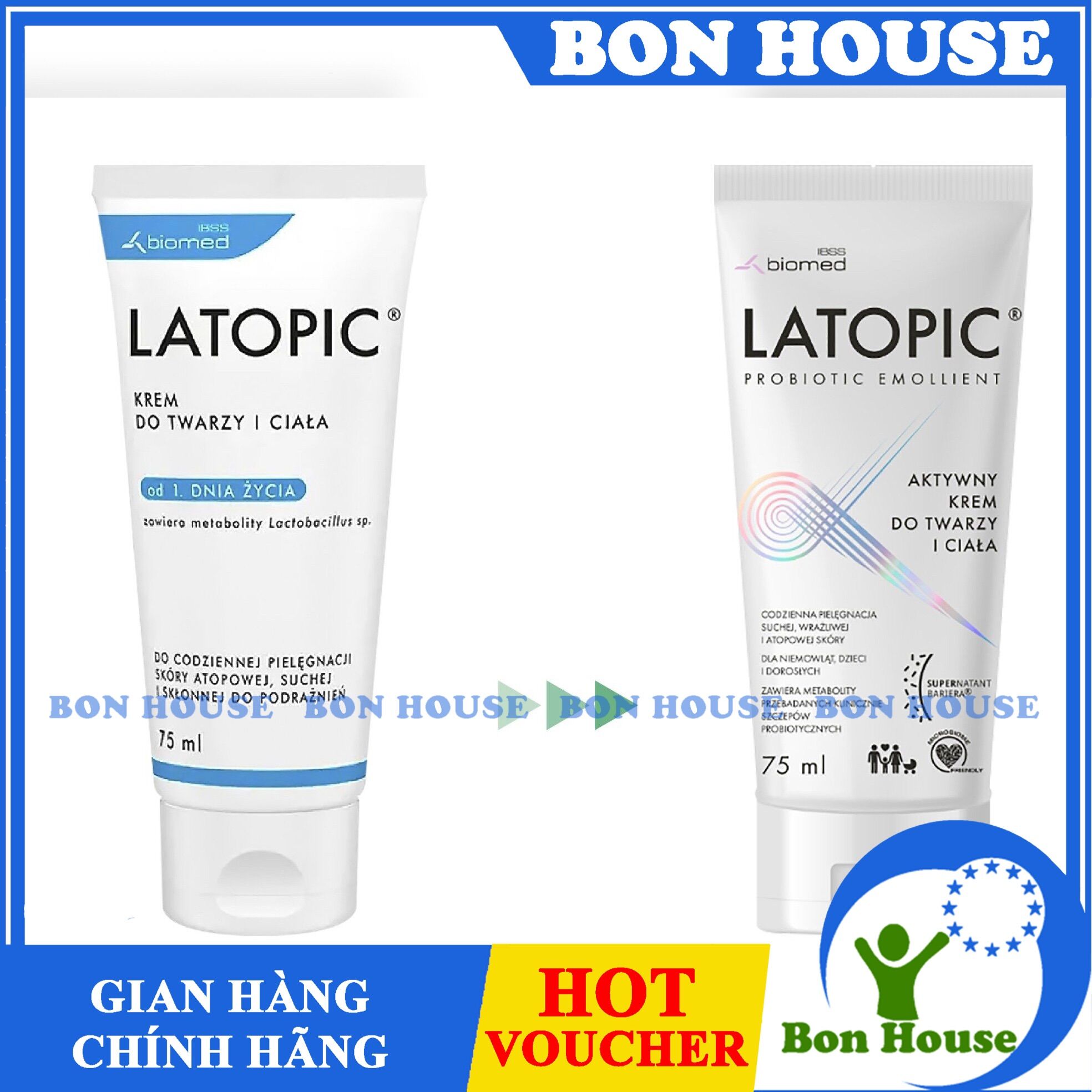 Kem dưỡng da mặt và cơ thể latopic da khô, da kích ứng 75ml