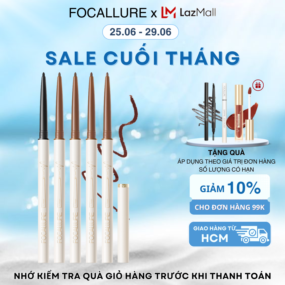 FOCALLURE Chì Kẻ Mắt Siêu Mảnh 1.7mm Mềm Mịn Lâu Trôi Chống Nước 0.1g