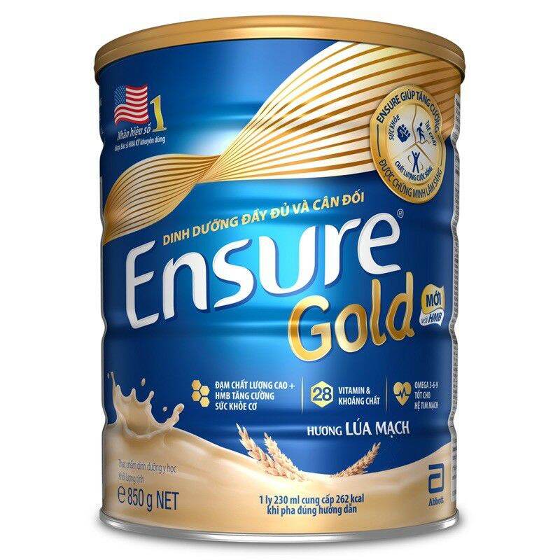[Date 2024] Sữa bột Ensure Gold Vani/ Ít ngọt/Lúa mạch 850g