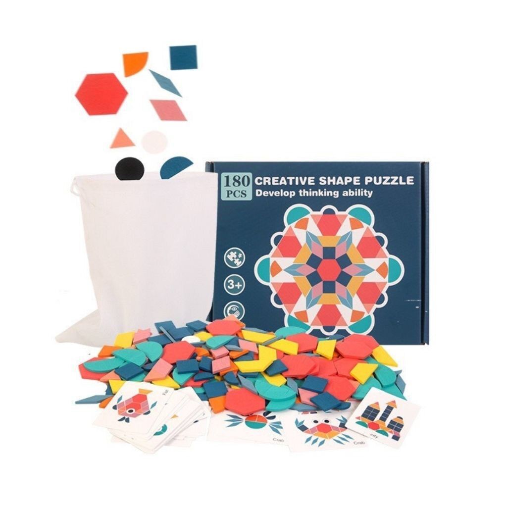 Đồ chơi ghép hình khối Pattern Blocks 155 chi tiết Montessori cho bé sáng tạo tư duy nhiều màu sắc độc đáo