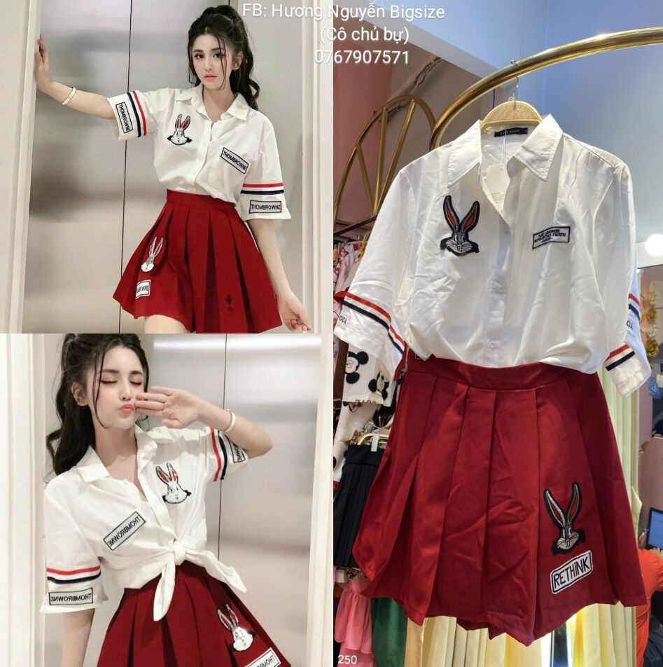 65-90kg bigsize set sơ mi thỏ thêu hàn quốc
