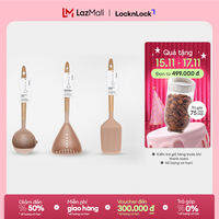 Dụng cụ nhà bếp Lock&Lock xẻng lật thức ăn, muôi múc canh, dụng cụ nghiền rau củ quả bằng silicone chịu nhiệt CKT - Cán gỗ