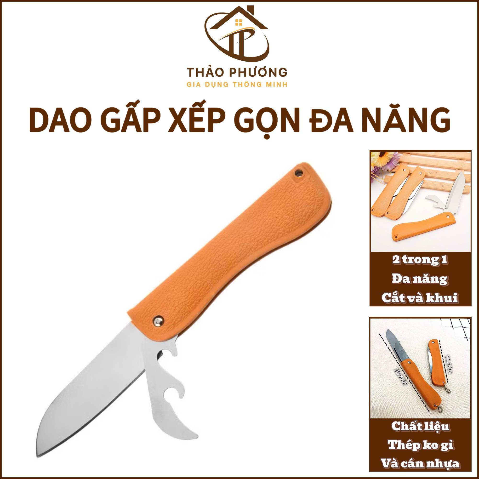Dao gấp xếp gọn 2 trong 1 đa năng cắt gọt trái cây hoa quả khui bia mở nắp hộp dao xếp mini sinh tồn