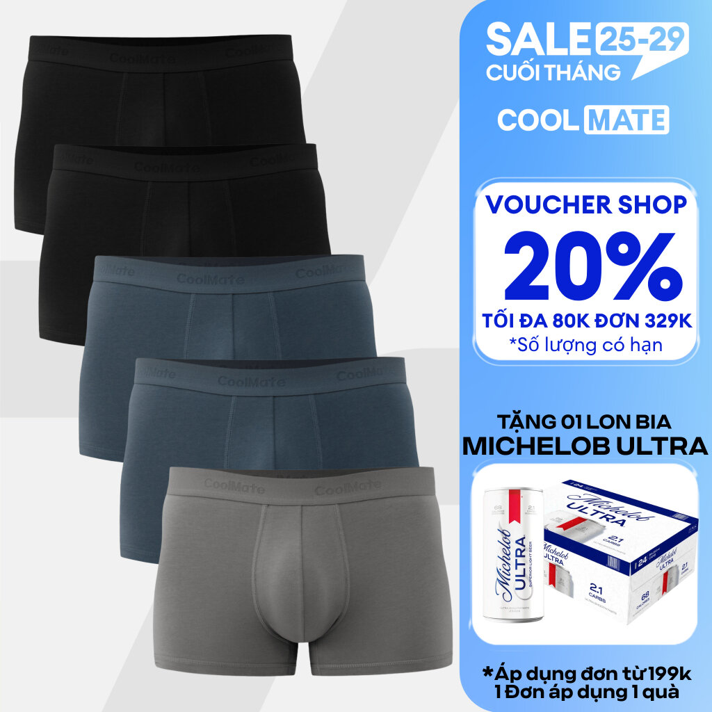 Combo 5 quần lót sịp nam Trunk Cotton mềm mại, thấm hút, co giãn, thoải mái Coolmate
