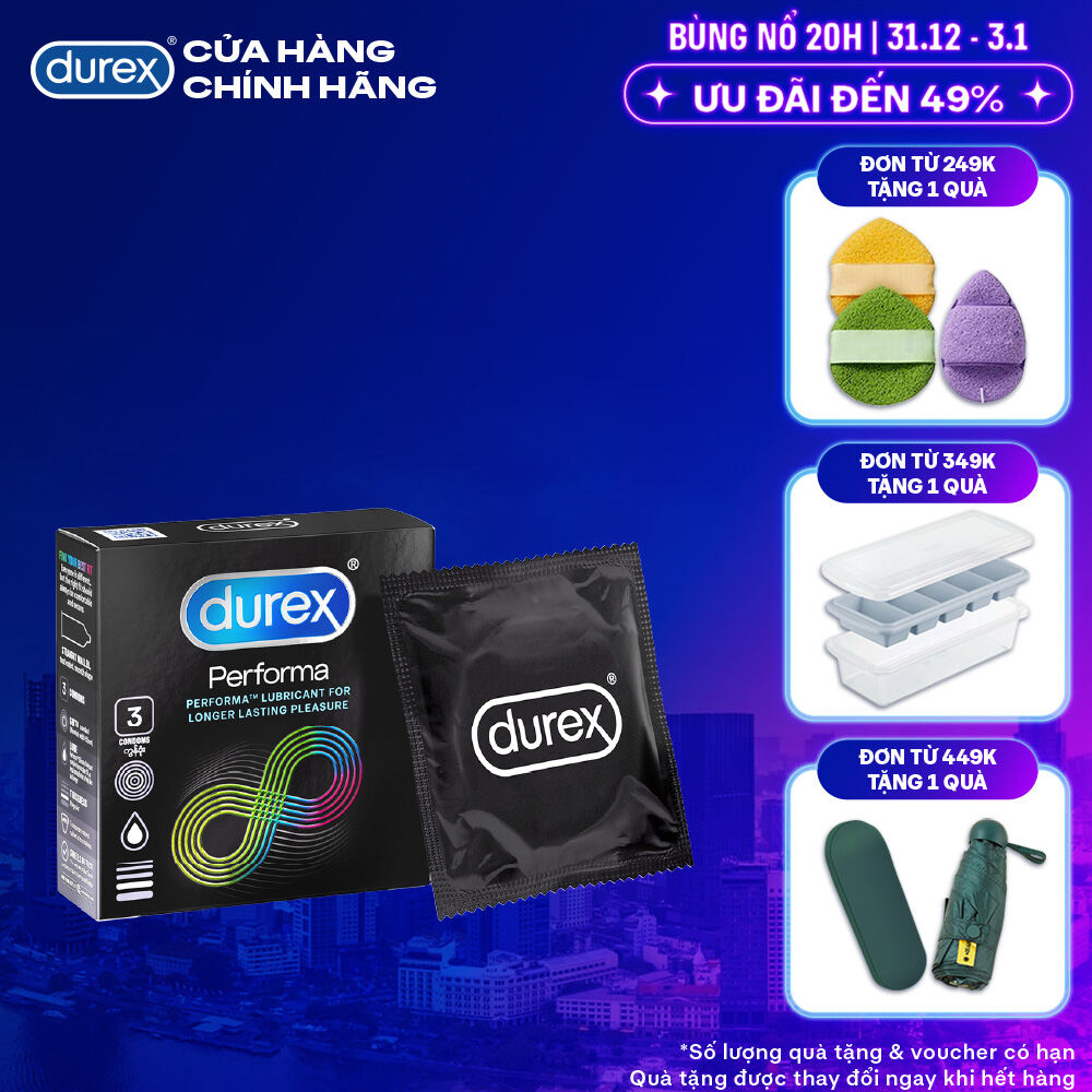 Bao cao su Durex Performa kéo dài thời gian size 52mm hộp 3 bao