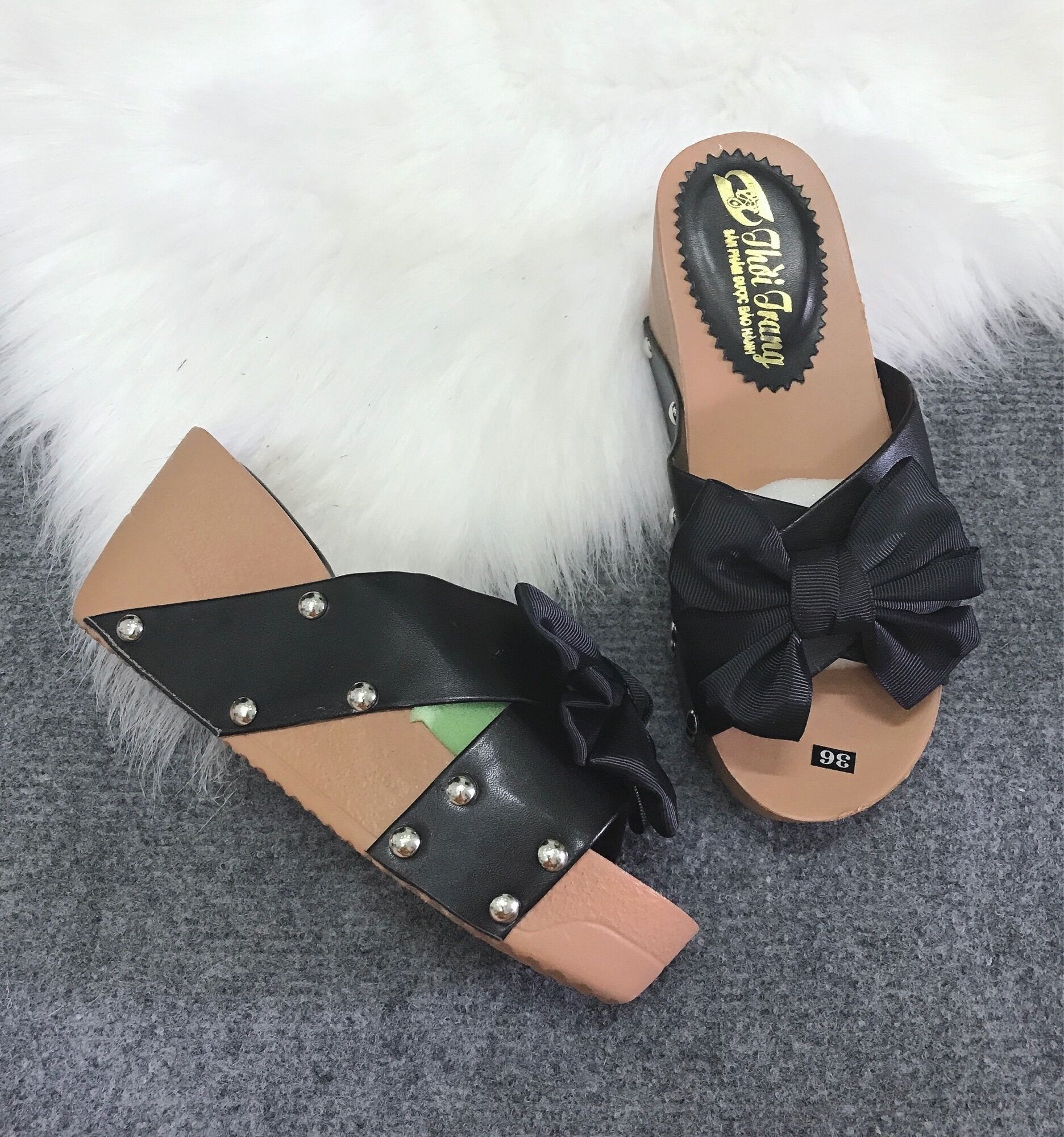 Dép nữ đế xuồng gắn nơ 7cm form nhỏ