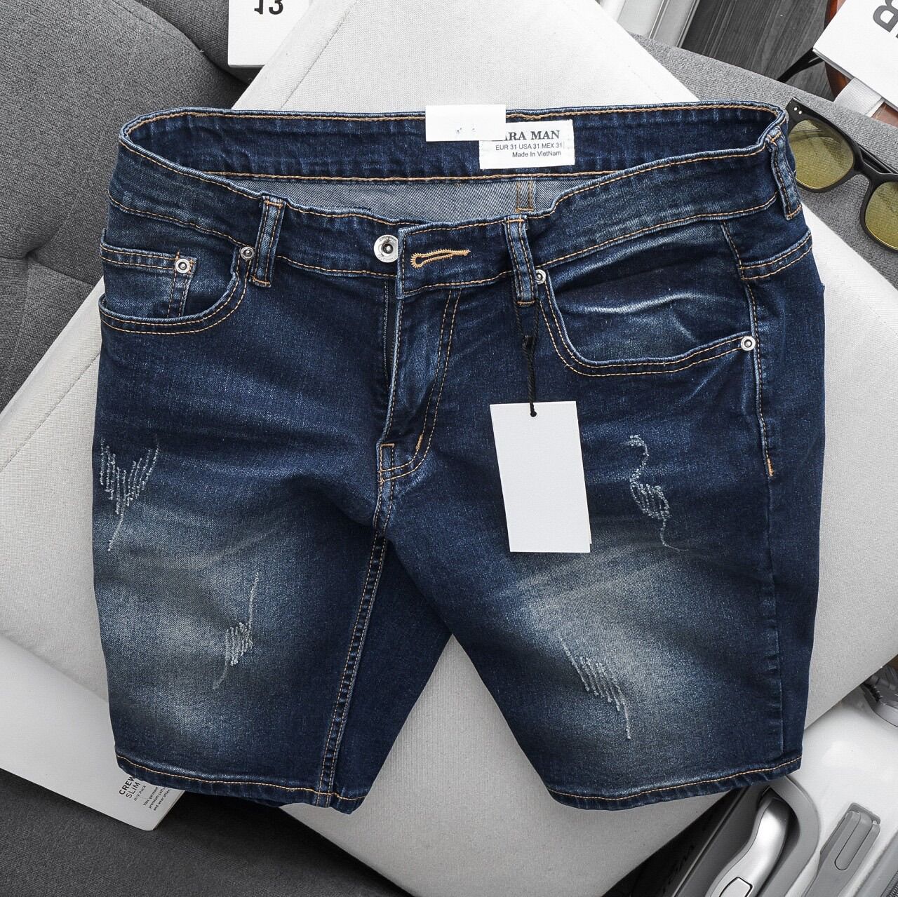 Quần short jean nam xanh xước cao cấp jeans co giản thoải mái