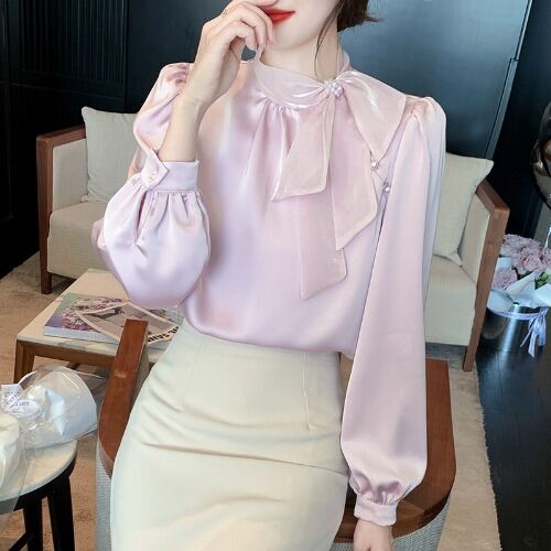 Áo Sơ Mi Voan Dài Tay Kiểu Pháp Cho Nữ Áo Cánh Thắt Nút Bướm Thanh Lịch Bóng Đẹp Siêu Tiên Xuân Thu 