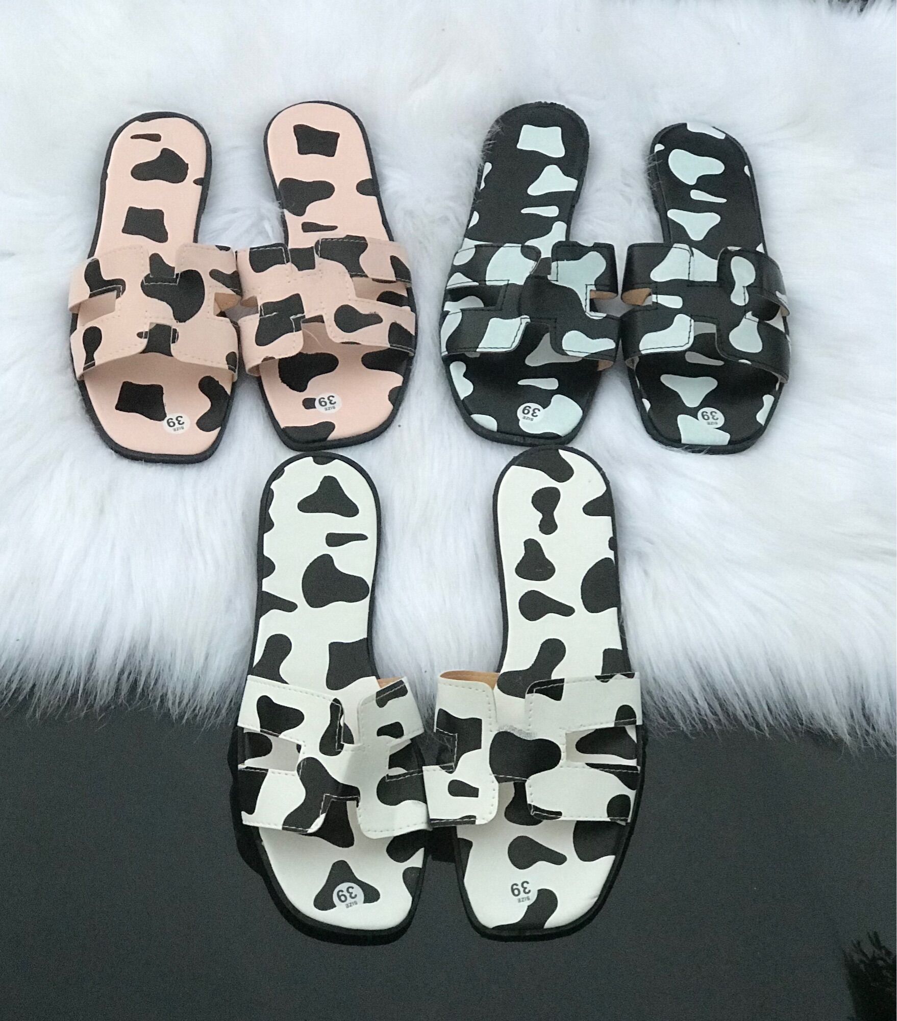 Dép chữ B bò sữa đế bệt 3 màu, dép nữ chữ H gía rẻ