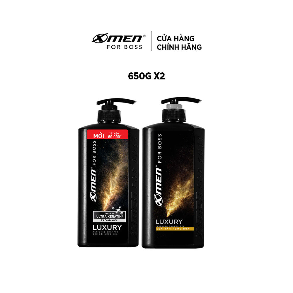 Combo Dầu gội X-Men for Boss hương trầm đầy nội lực Luxury với Ultra Keratin© mới 650g + Sữa tắm nướ