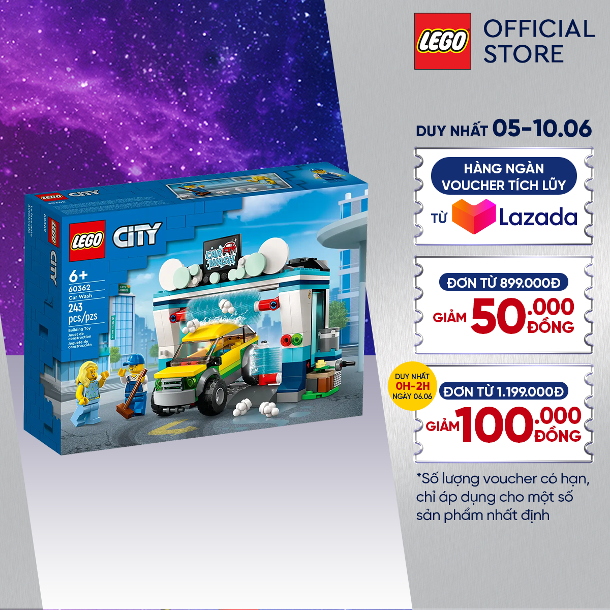 Lego city 60362 đồ chơi lắp ráp trạm rửa xe