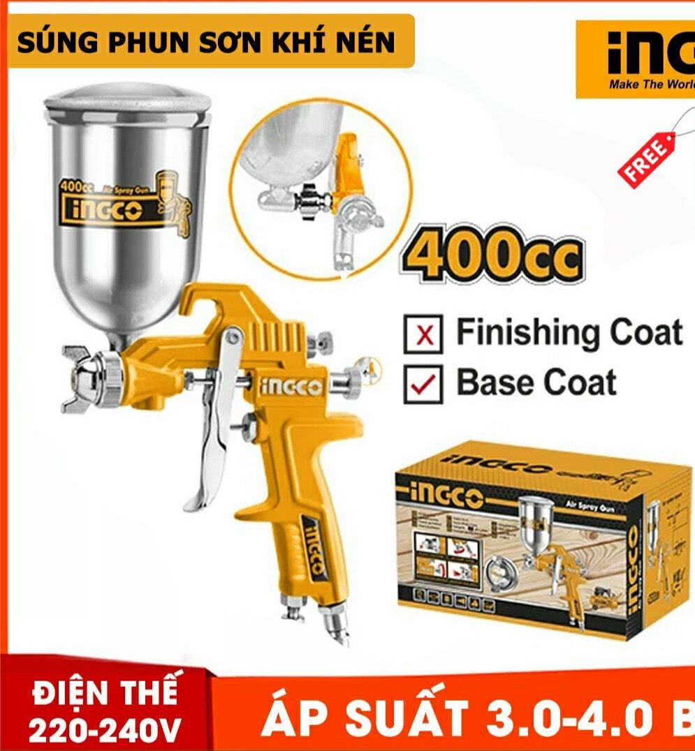 Súng phun sơn khí nén ingco mã asg4041 - 400cc áp suất 3.0-4.0 bar súng phun sơn cao cấp ingco chính hãng