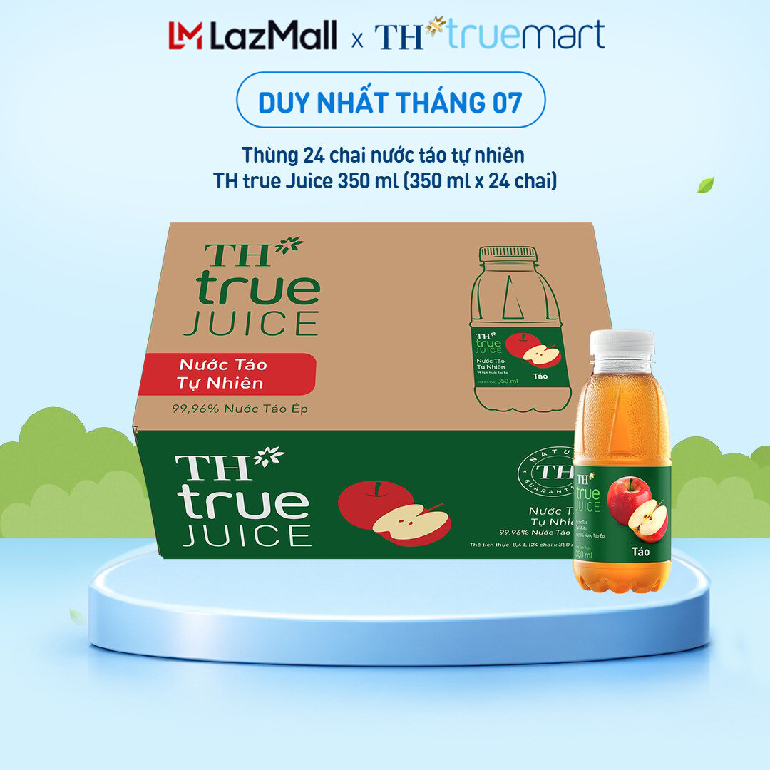 Thùng 24 chai nước trái cây TH true JUICE táo tự nhiên 350 ml (350 ml x 24)