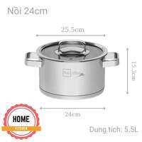 Nồi inox 304 cao cấp Fivestar nắp kính .Đáy dày 3 lớp đun được trên bếp từ
