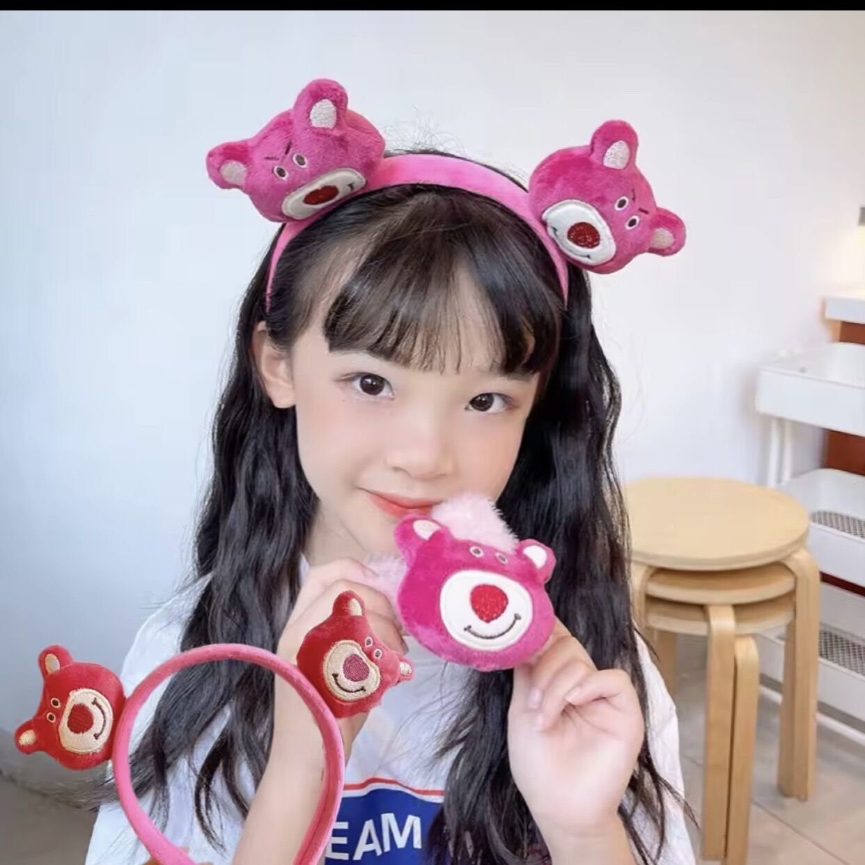 Cài bờm tóc lông xù đính gấu lotso, gấu dâu,thơm nhẹ