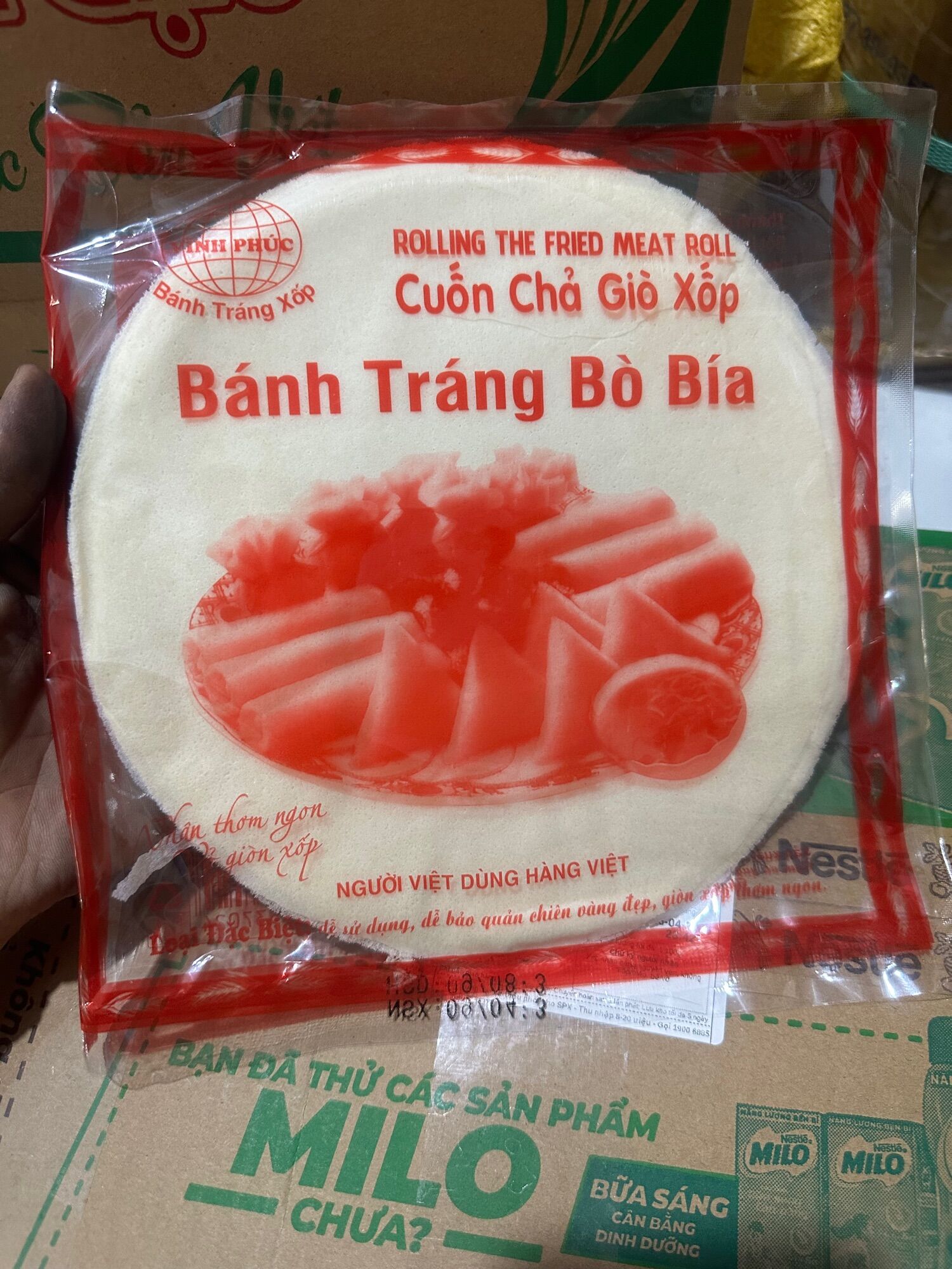 Gói 25 lá bánh tráng bò bía cuốn chả giò xốp - Bánh bò bía 20cm
