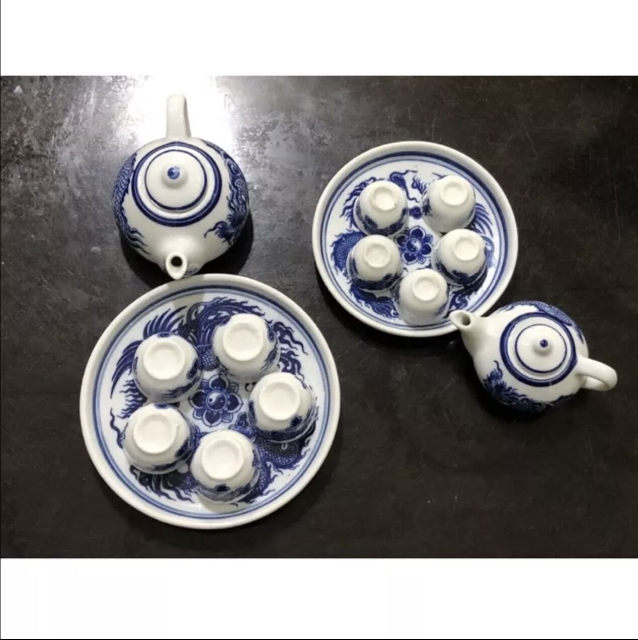 Bộ ấm chén thờ men lam vẽ long phụng_2 size