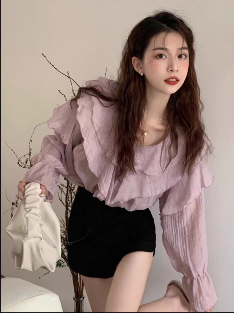 áo kiểu phối bèo tay bo tiểu thư