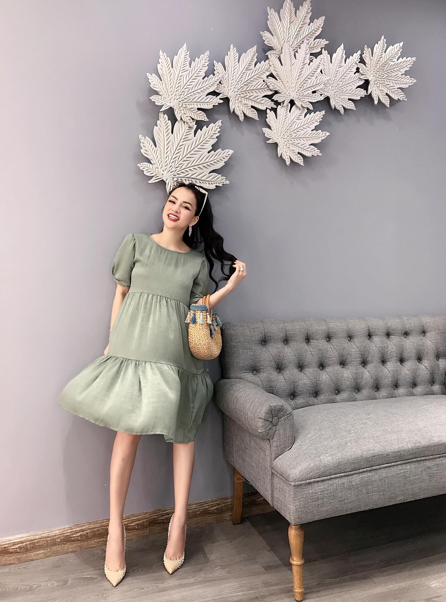 Váy lụa babydoll tầng