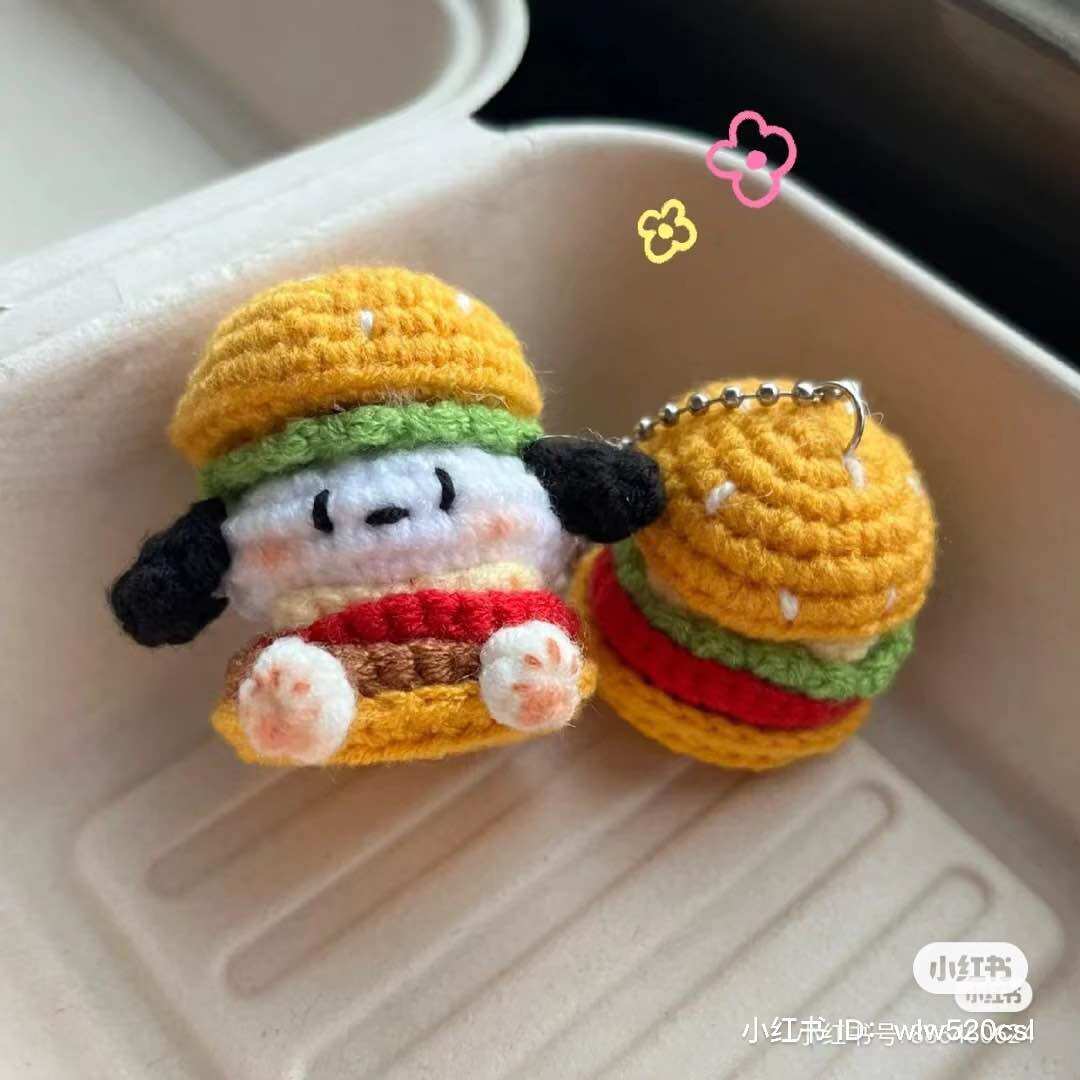Móc khoá chó hamburger/ chó len handmade 100%