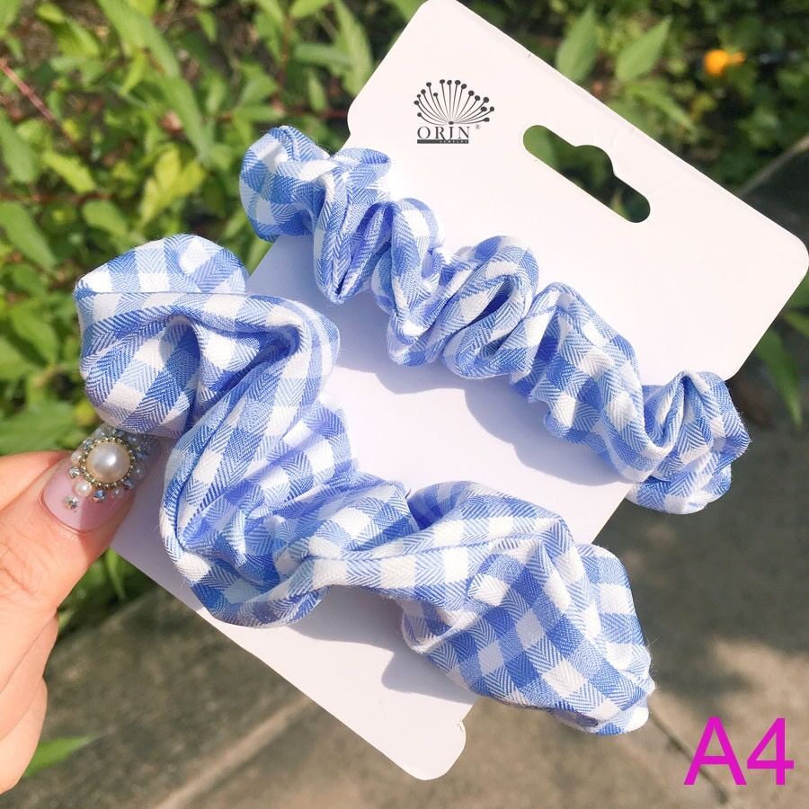 Dây buộc tóc, cột tóc vải scrunchies caro cao cấp Siêu hot