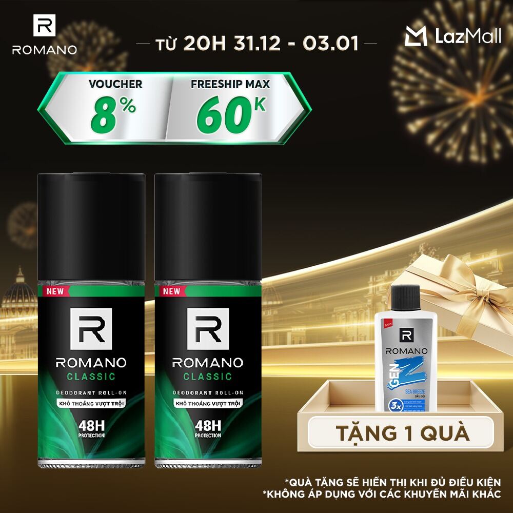   Lazada trợ giá 10K  Combo 2 Lăn khử mùi Romano 50ml 