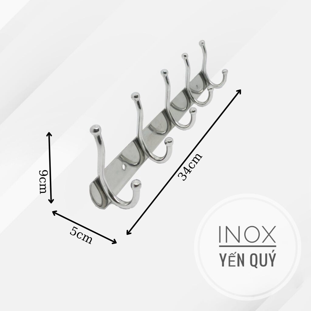 Inox304 móc treo quần áo gắn tường inox 304 cao cấp - móc treo quàn áo 5, 7 và 9 bi đôi