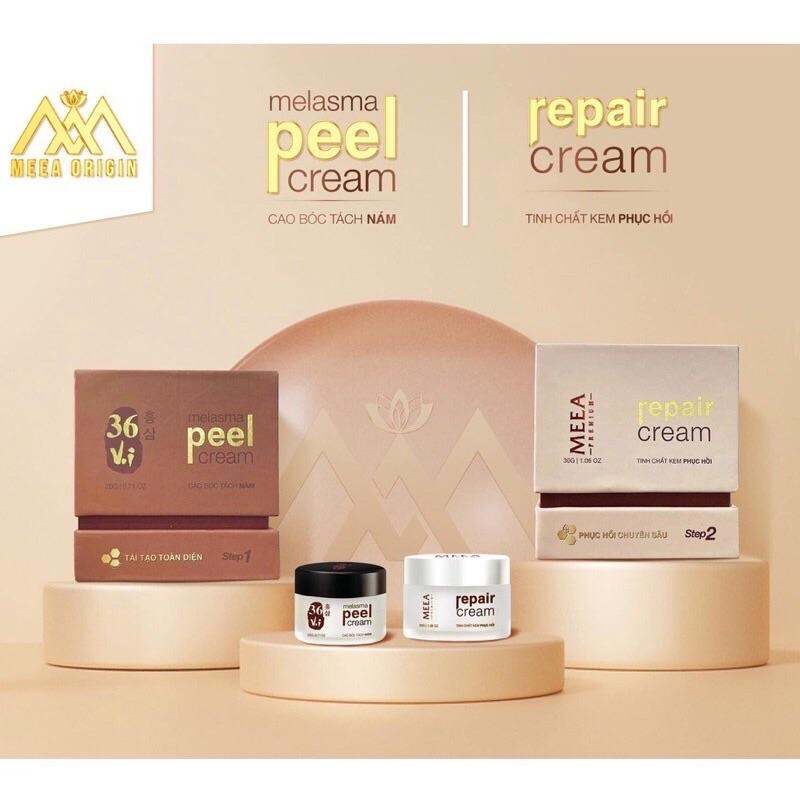 Combo Peel + Kem Phục Hồi HA Tảo Sâm Meea Organic