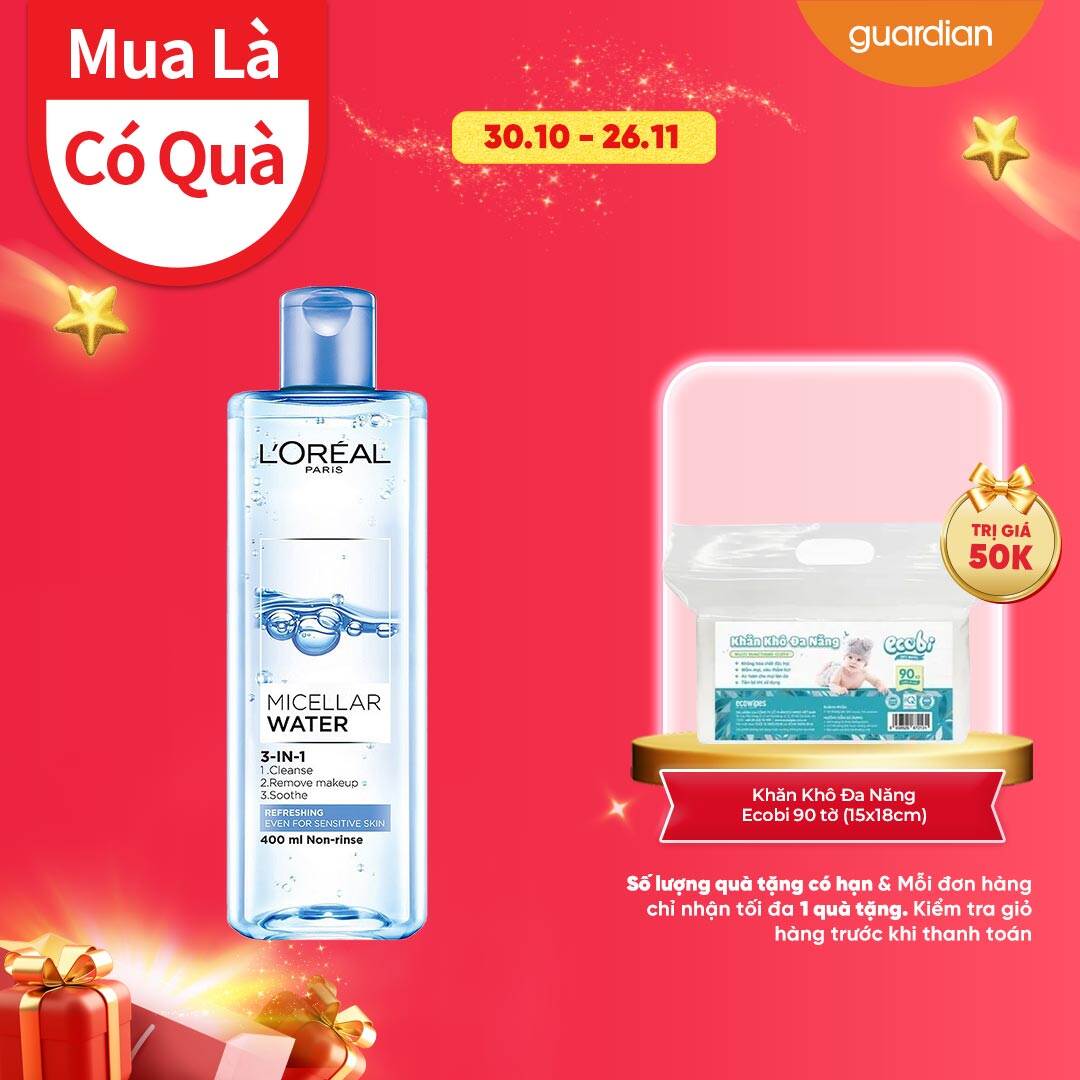 Nước Tẩy Trang L'Oréal Paris 3 In 1 Micellar Water Làm Tươi Mát Da 400Ml