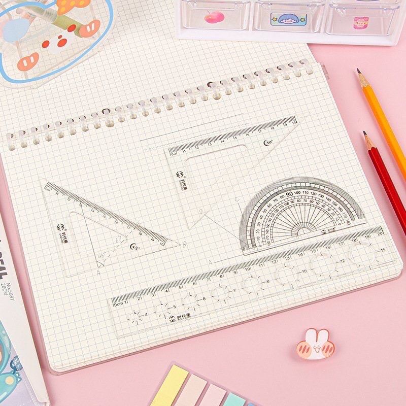Set 4 thước kẻ eke, đo độ, thước góc, thước dài 20cm