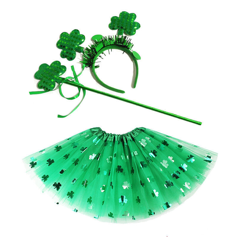 Ireland st patrick 's st. patrick 's day váy bồng cỏ ba lá màu xanh lá cây quần áo bờm tóc trẻ em