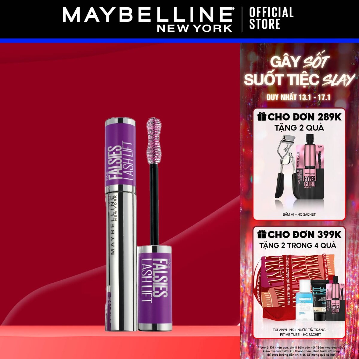 Mascara Uốn Mi, Nâng Mi và Làm Dày Mi Maybelline New York Falsies Lash Lift 8.6ml