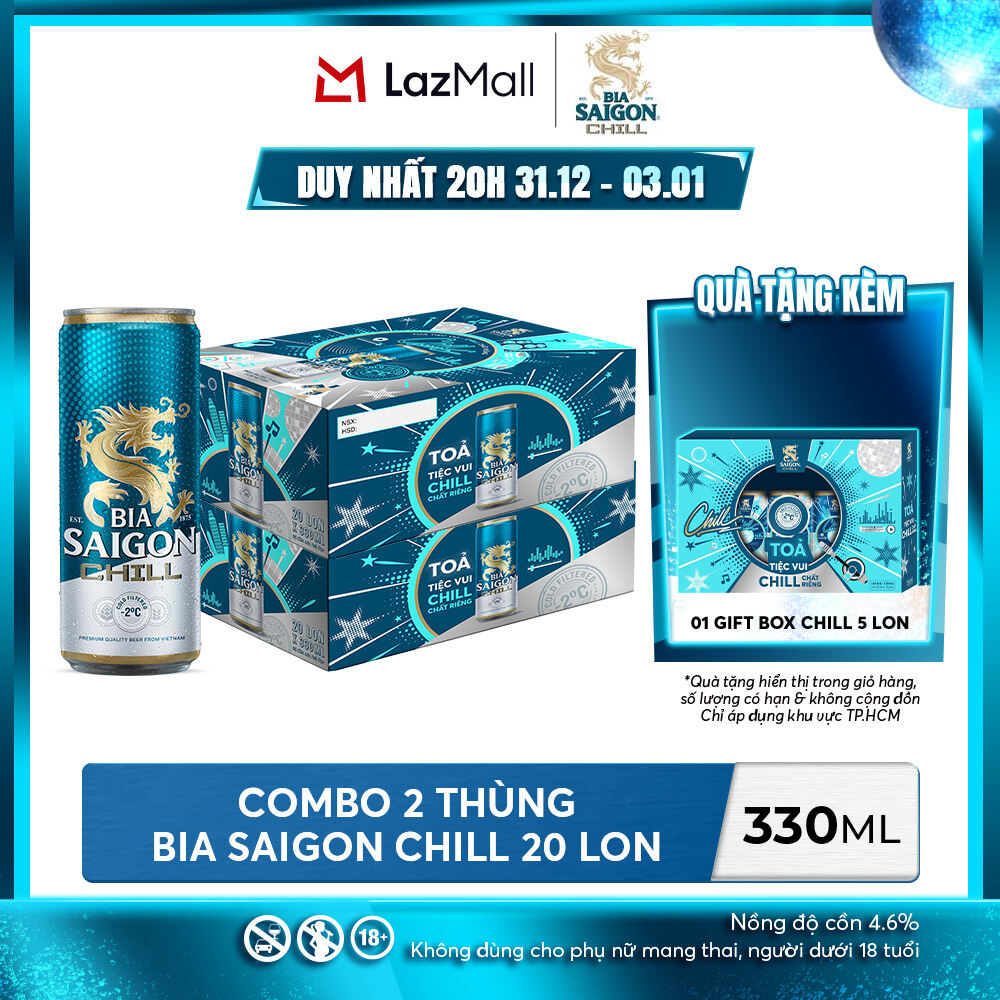  Nồng độ cồn 4.6% - Combo 2 Thùng 20 lon Bia Saigon Chill 330ml 