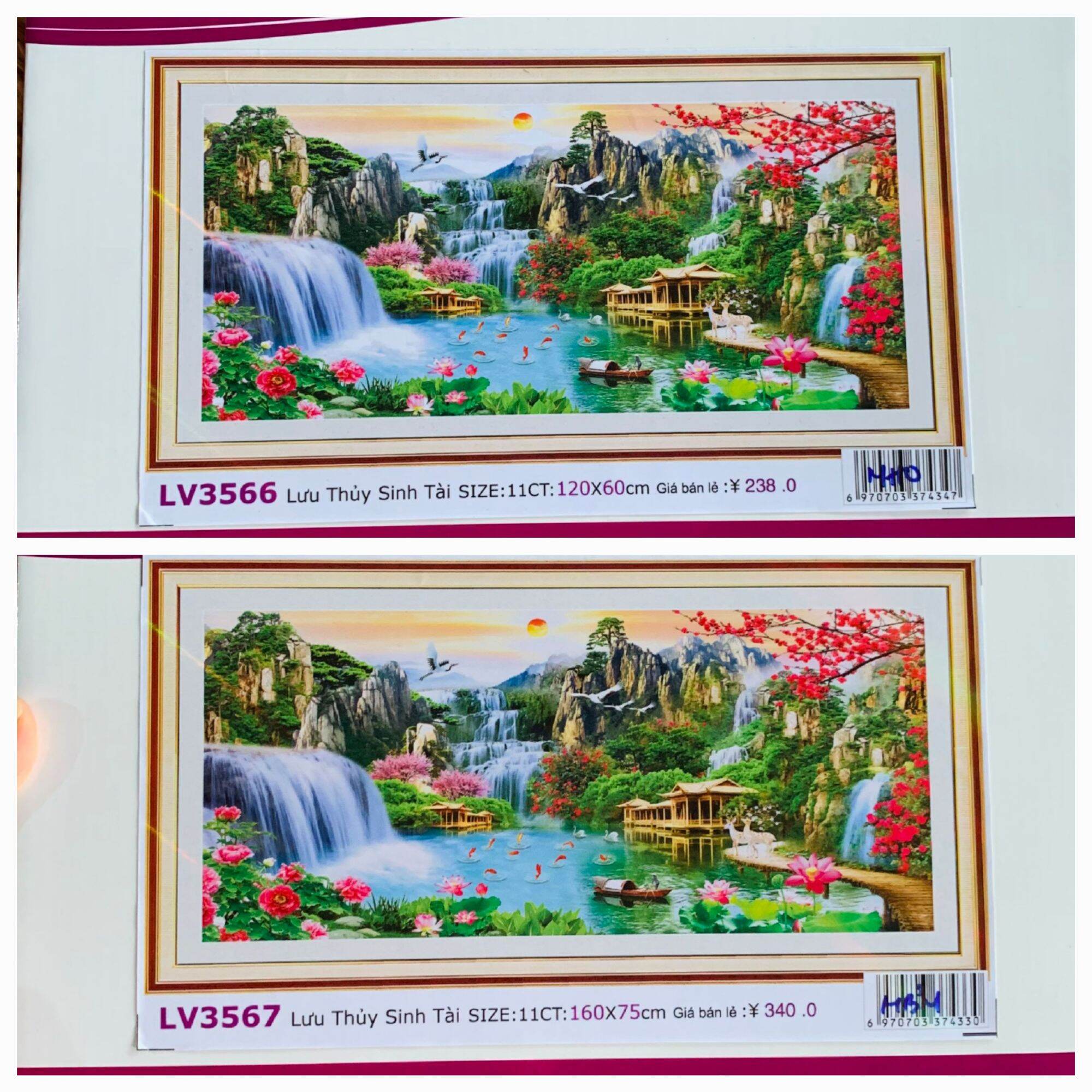 [ MỚI] Tranh thêu chữ thập phong cảnh lưu thủy sinh tài thêu kín lv3566 VS8048 lv3567 VS8049 lv3568 VS8050 [ Tranh Hà Đoàn]