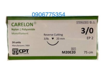 Chỉ phẩu thuật CPT CARELON Nylon số 3/0 M20E20 (hộp 24 sợi)
