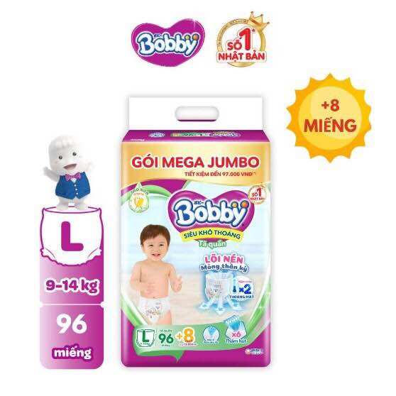 Tã/bỉm quần bobby gạo non organic l96+8