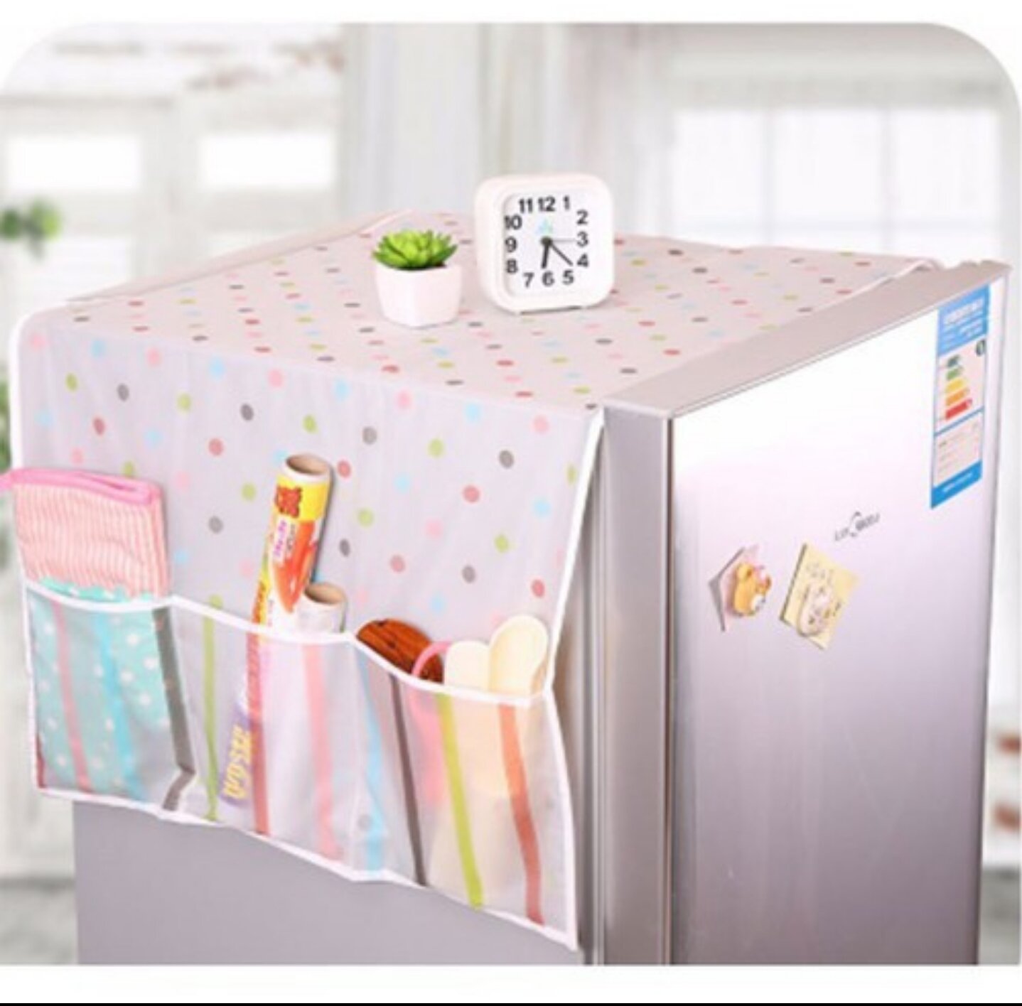 TẤM PHỦ TỦ LẠNH CÓ Ô ĐỂ ĐỒ