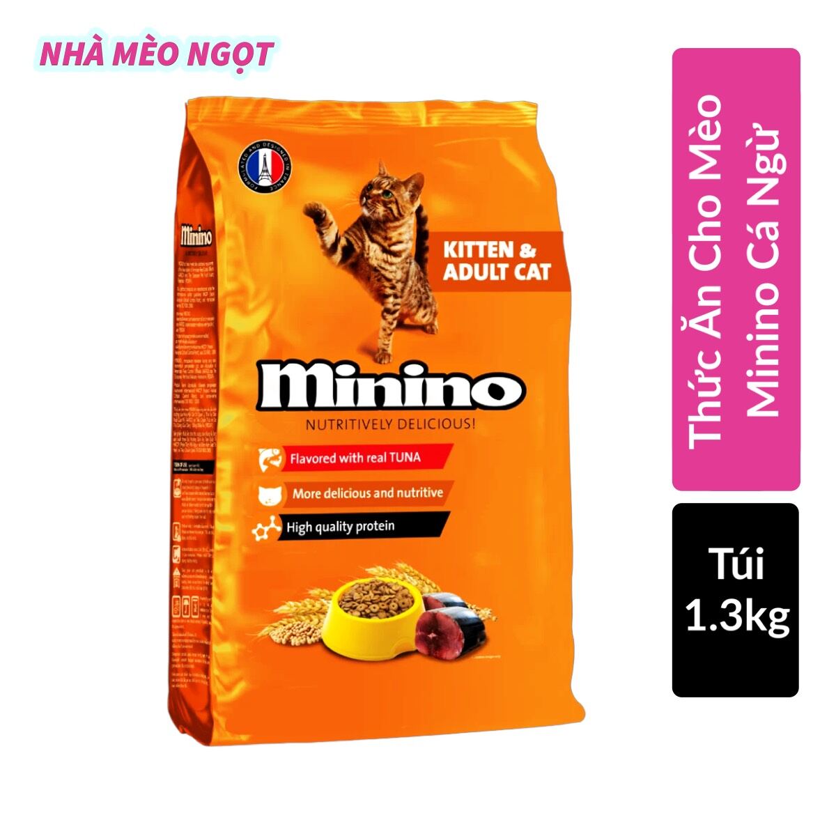 Thức ăn cho mèo hạt Minino Tuna 1.3kg mọi lứa tuổi
