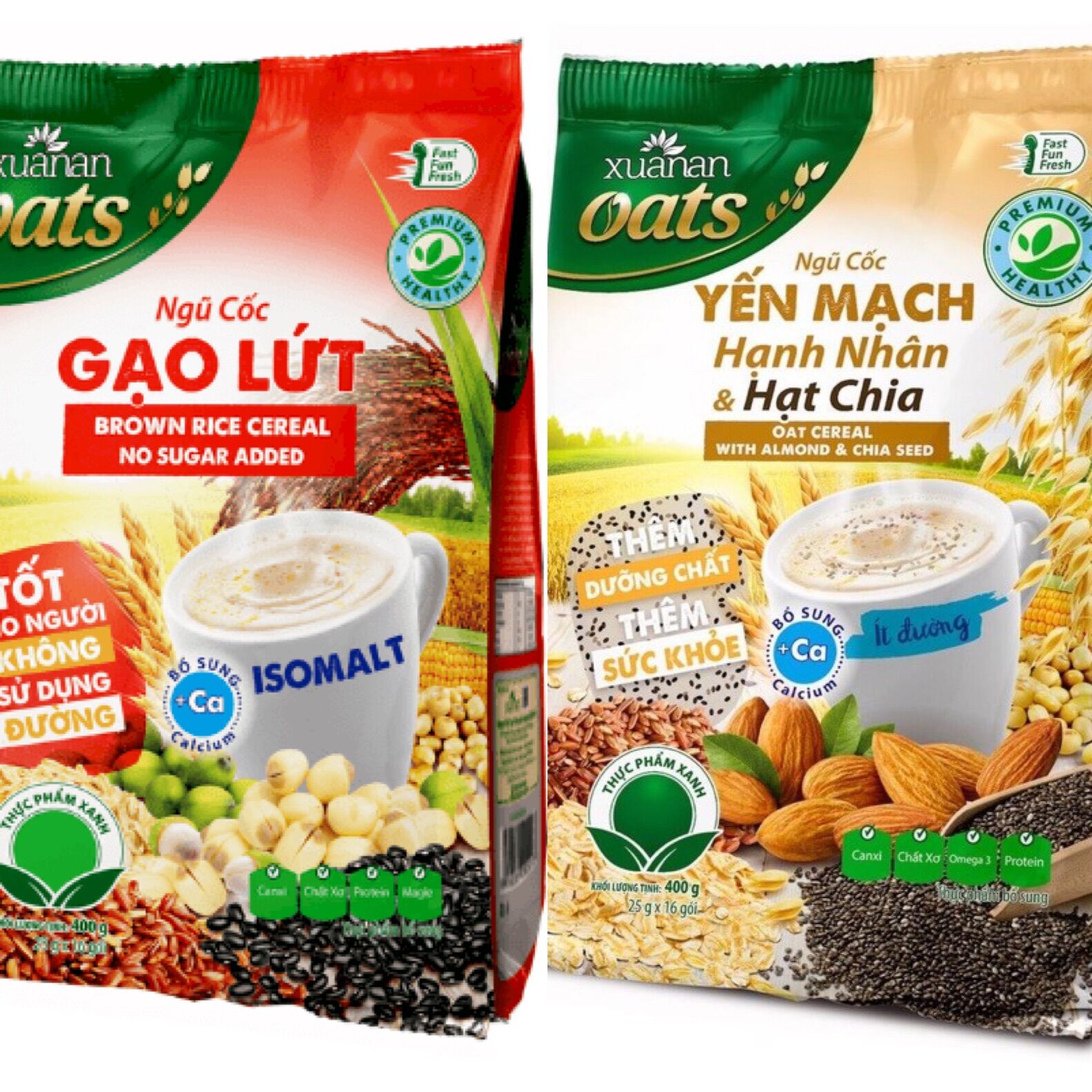 Combo ngũ cốc gạo lứt không đường & ngũ cốc hạnh nhân hạt chia 400g