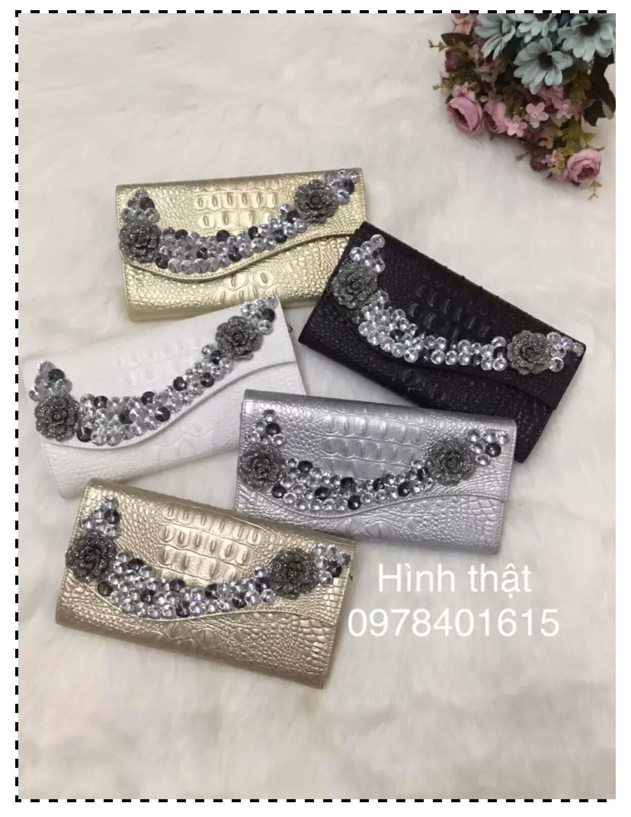 [HCM]VÍ CẦM TAY ĐÍNH ĐÁ SANG TRỌNG - V5562