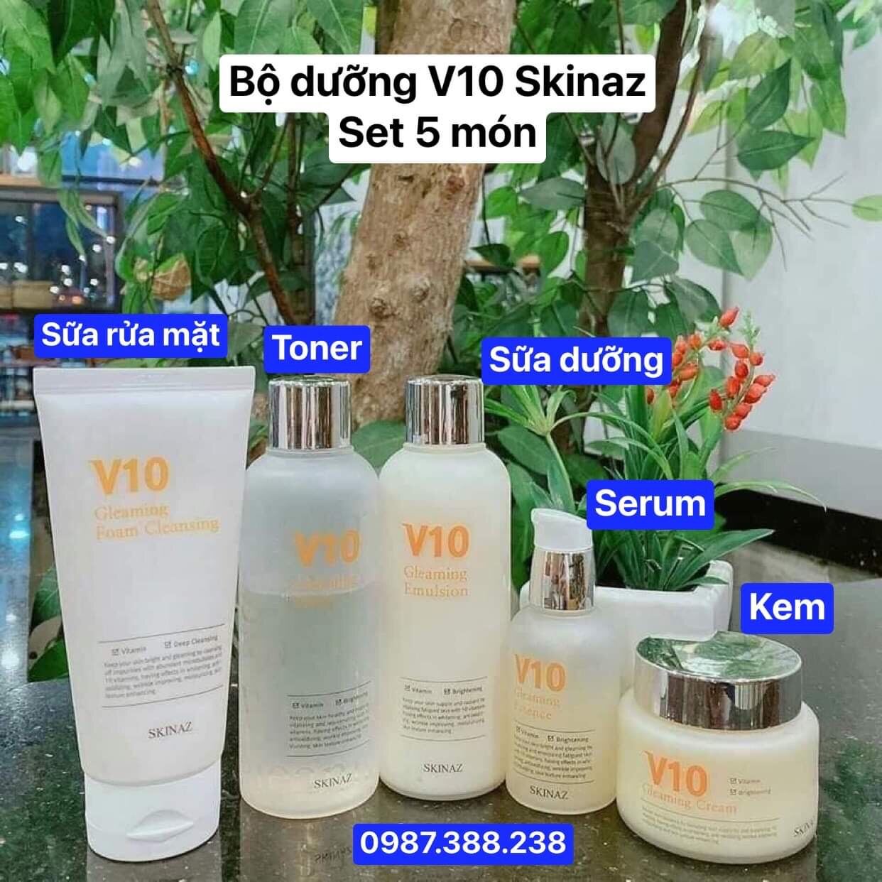 Bộ Dưỡng Trắng Da Chống Lão Hoá V10 Skinaz 5 Món Hàn Quốc Xách Tay