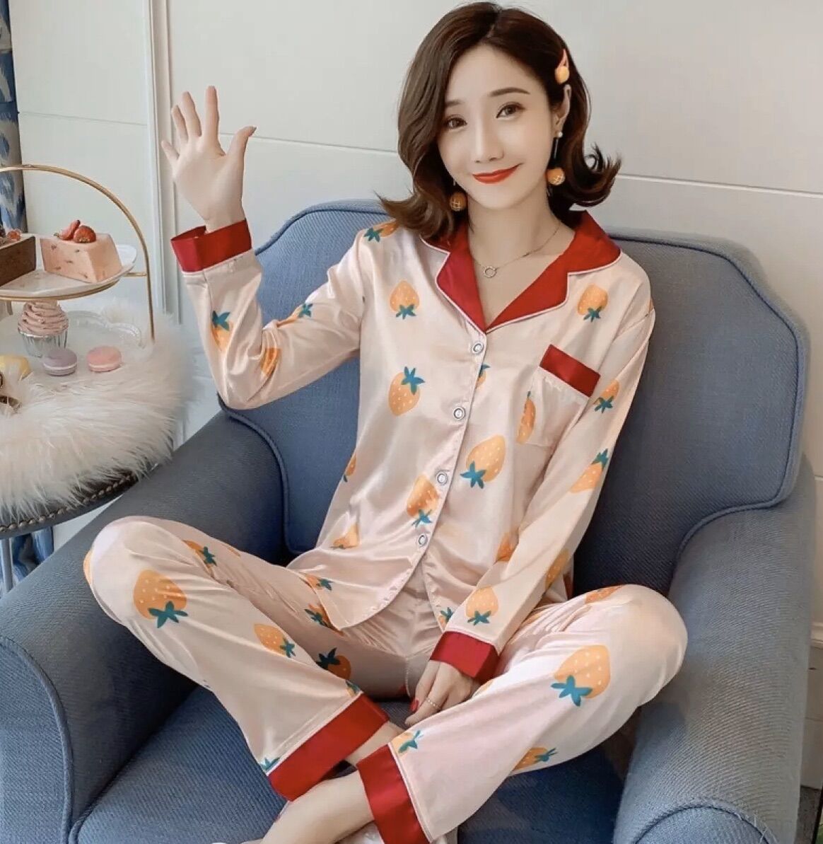 [HCM]SET BỘ  NGỦ PIZAMA LỤA TAY DÀI - D89