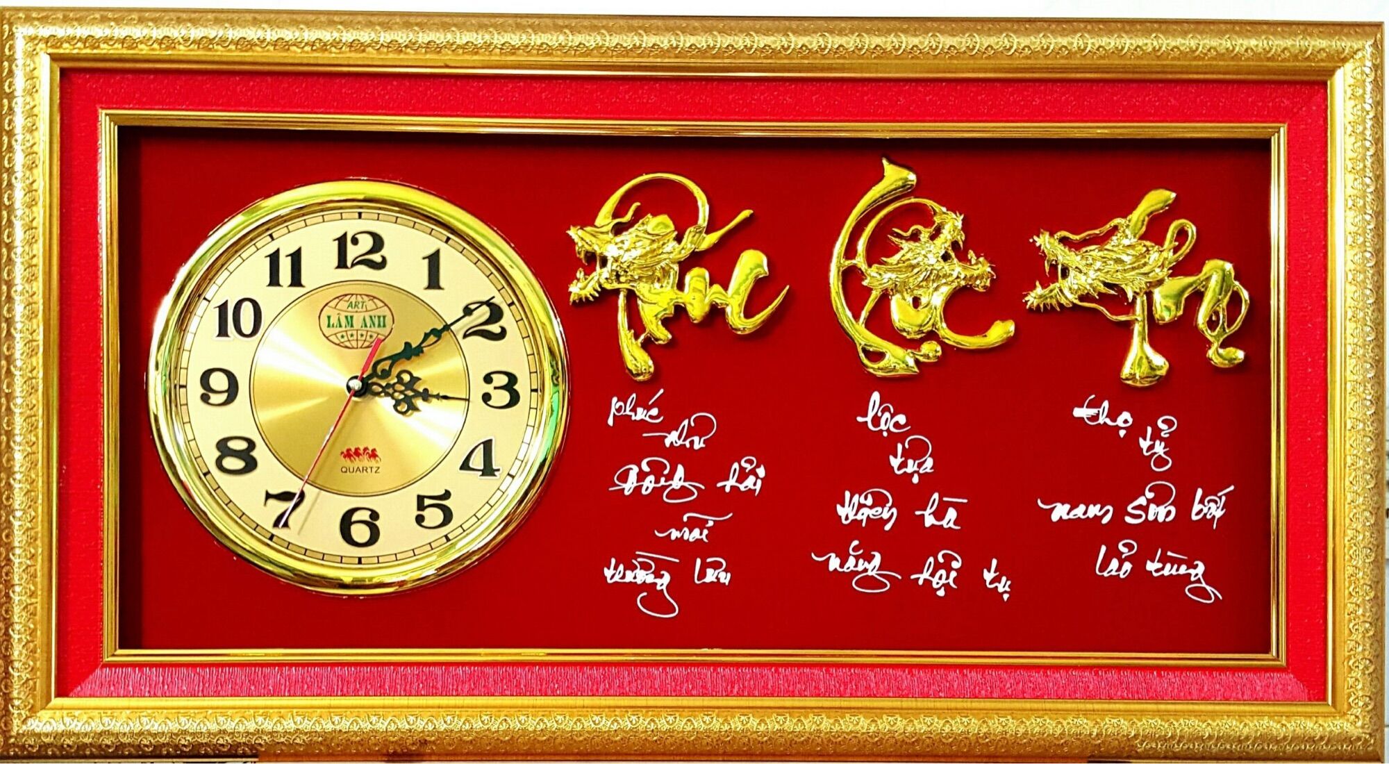 Đồng hồ tranh Lâm Anh chữ Phúc Lộc Thọ cao cấp